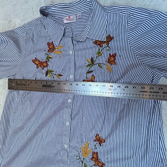 Quacker Factory Womens Embroidered Striped Button Down Shirt Size 1X Black White - Picture 7 of 8